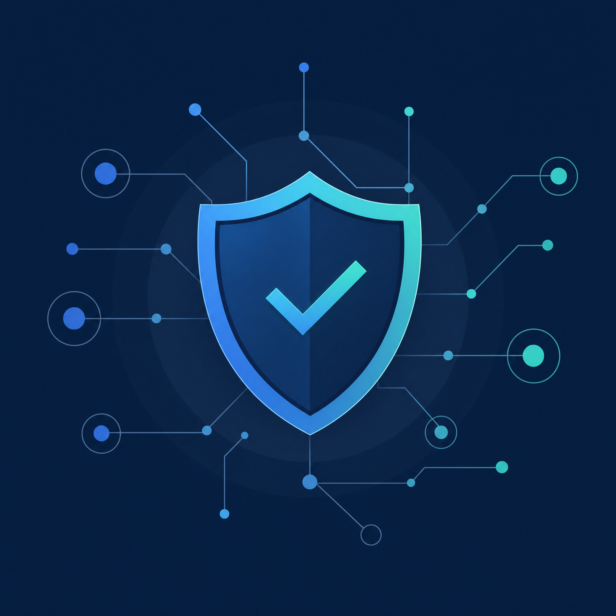 Abstract security shield with network connections representing AI governance and risk controls